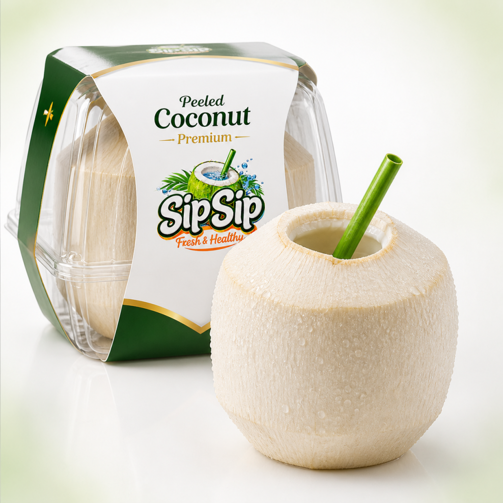 SipSip Peeled Coconut Premium branded package
